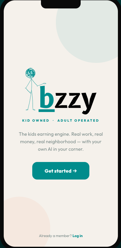 bzzy welcome screen