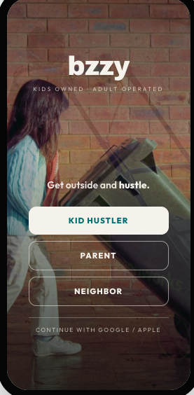 bzzy role picker: Kid Hustler, Parent, Neighbor